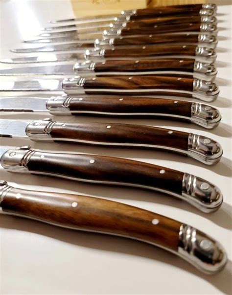 Laguiole Style De Vie Table Knife Set 12 Brown Steak Knives With