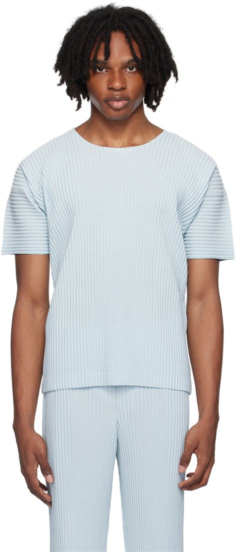 Homme Pliss Issey Miyake Blue Color Pleats T Shirt Ssense