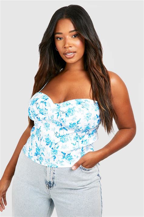 Plus Porcelain Ruched Bust Bengaline Corset Top Boohoo Uk