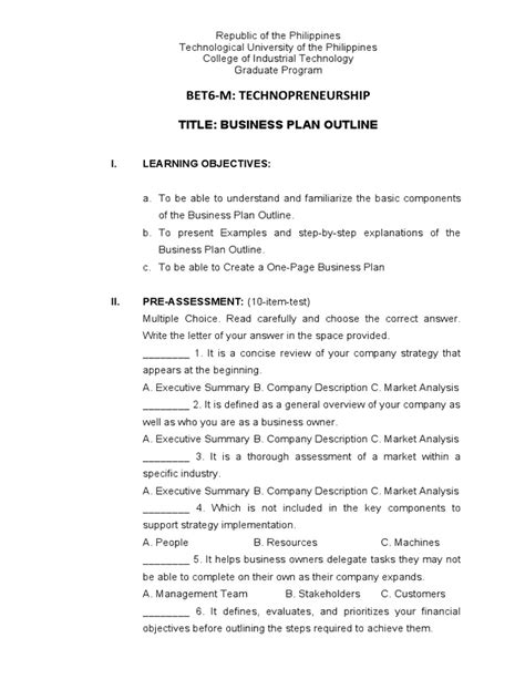 Business Plan Outline - Written Presentation | PDF | Strategic Management | Income Statement