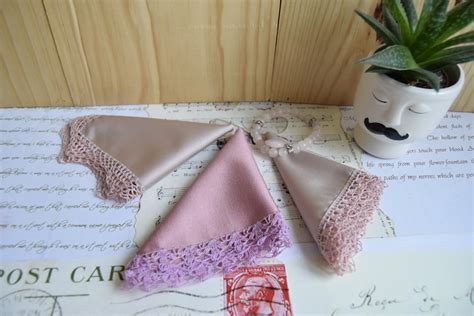 Colored Handkerchiefs Set Of Hand Knitted Lace Vintage Silk With Lace