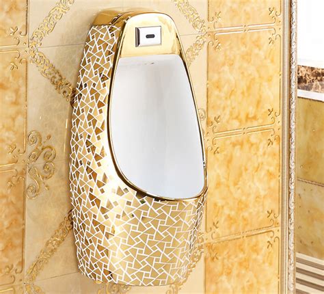 Luxury Wall Mounted Mosaic Gold Urinal Royal Toiletry Global