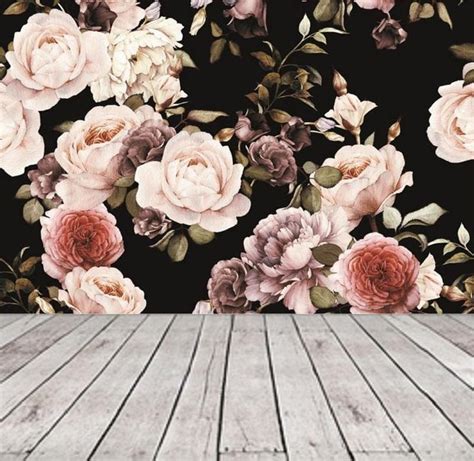 Peel And Stick Floral Wallpaper Mural Black Floral Wallpaper Etsy