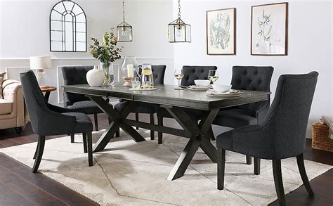 Grange Extending Dining Table And 6 Duke Chairs Grey Oak Veneer And Solid Hardwood Slate Grey