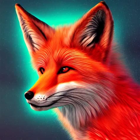 Digital Deep Red Coloured Fox Retrowave Palette Stable Diffusion