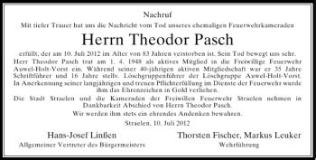 Alle Traueranzeigen für Theodor Pasch trauer rp online de