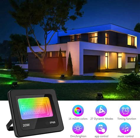 Aluminum Rgb Flood Light With App Control 20w Smart Flood Light Rgbw