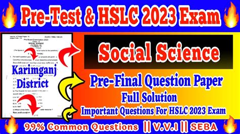 Class 10 Social Science Pre Board Question Paper 2023 Solved Hslc 2023 Seba Common Sst