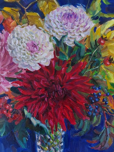 Original Oil Flower Painting Autumn Art Dahlias Painting Etsy