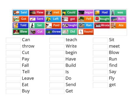 Irregular Verbs In Past Tense Vocab Une Las Parejas