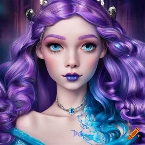 Illustration Of A Blue Princess With Lilac Hair