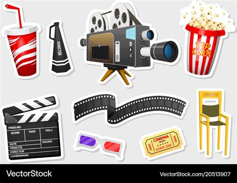 Movie stickers vintage cinema entertainment Vector Image