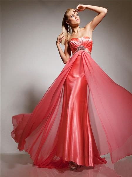 Cute Sweetheart Long Coral Chiffon Beading Prom Dress Empire Waist With