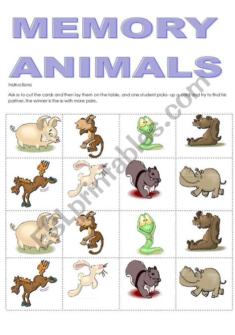 Memory Animals Esl Worksheet By Dteacher