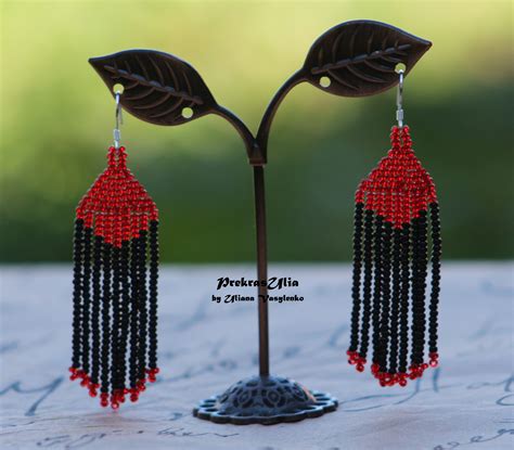 Red Black Earrings Beaded Earrings Seed Bead Earrings Etsy