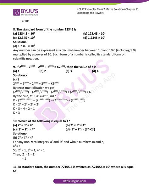 NCERT Exemplar Solutions For Class 7 Maths Chapter 11 Exponents And