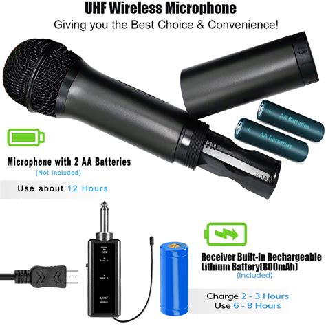 Pro UHF Wireless Handheld Microphone Rechargeable Receiver LCD Karaoke