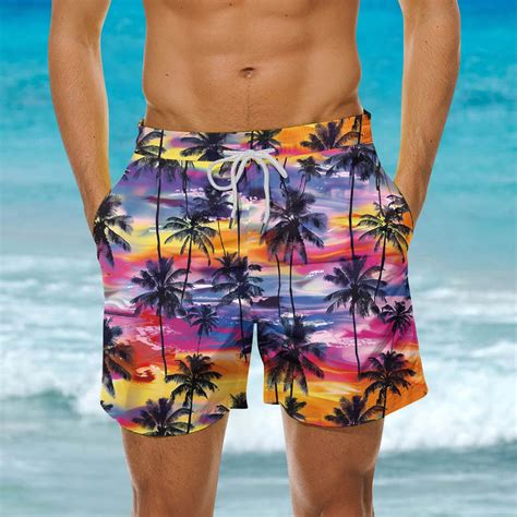 Poteti Mens Swim Trunk Quick Dry Tropical Print Hawaiian Vacation