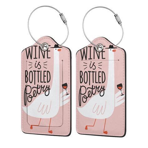 Disketp 1 Luggage Tag For Suitcase Goose Holding Wineglass With Red