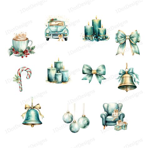 59 Teal Christmas Clipart, Christmas Bundle Clipart, Mint Christmas