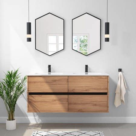 Mm Wood Effect Wall Hung Double Vanity Unit With Basins Roxbi