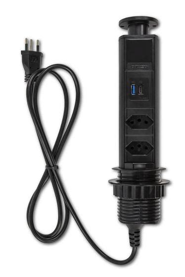 Torre De Tomada Preto Usb Tipo C A Turbo 2 Elétrica 10A QTMOV