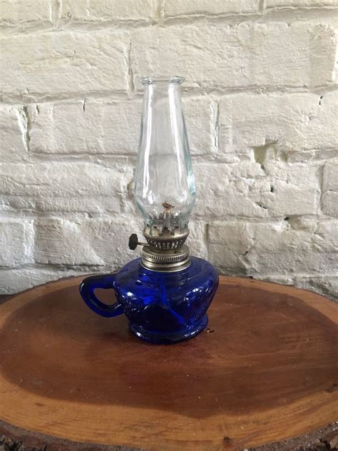 Vintage Cobalt Blue Oil Lamp Etsy