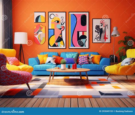 The Interior Design Of Pop Art Is Colorful Stock Illustration