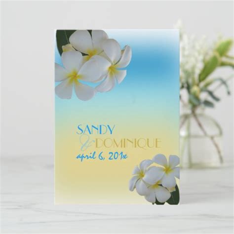 PixDezines PLUMERIA OCEAN MIST BEACH WEDDING Invitation Zazzle