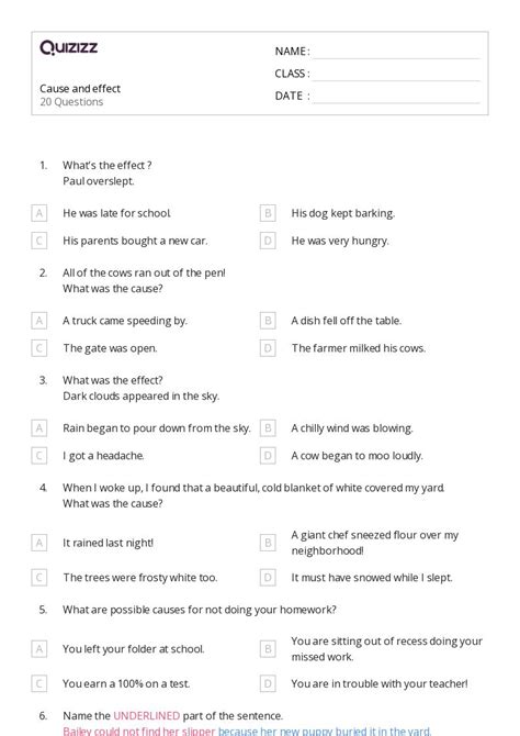 50 Cause And Effect Worksheets For Kindergarten On Quizizz Free And Printable