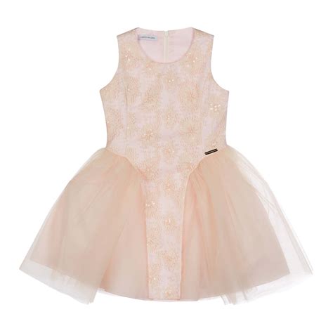 Girls Embroidered Dress With Tulle Skirt Of Pinco Pallino In Baby Liberdade