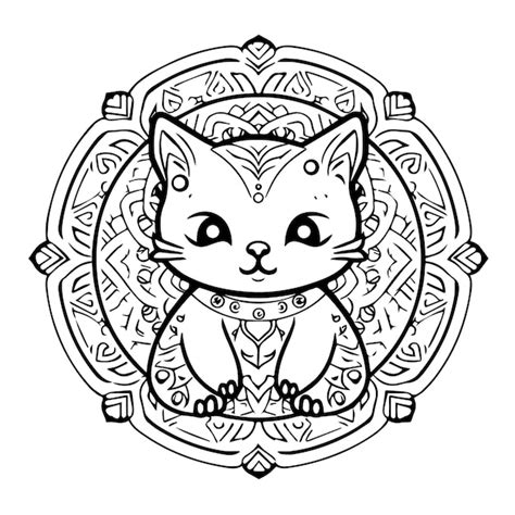 Een Schattige Kawaii Kat Kleurplaat Voor Volwassenen Premium Vector