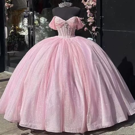 Angelsbridep Vestidos De Quincea Era Brillantes Rosas Hombros