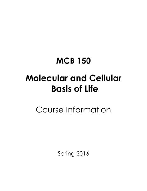 Molecular And Cellular Basis Of Life MCB 150