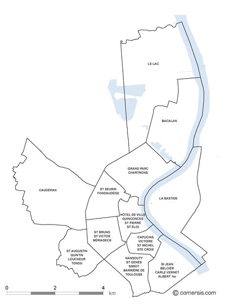 Bordeaux city districts map