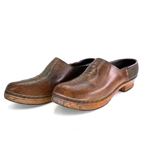 Pair of Embossed Mens Leather Clogs, France, Circa 1900 | Housatonic ...