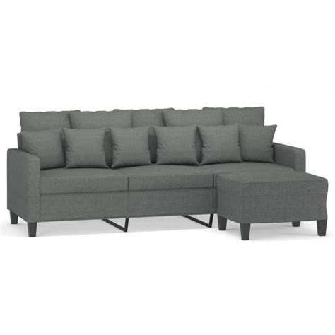 BLL Canapé à 3 places avec repose pieds Gris foncé 180 cm Tissu