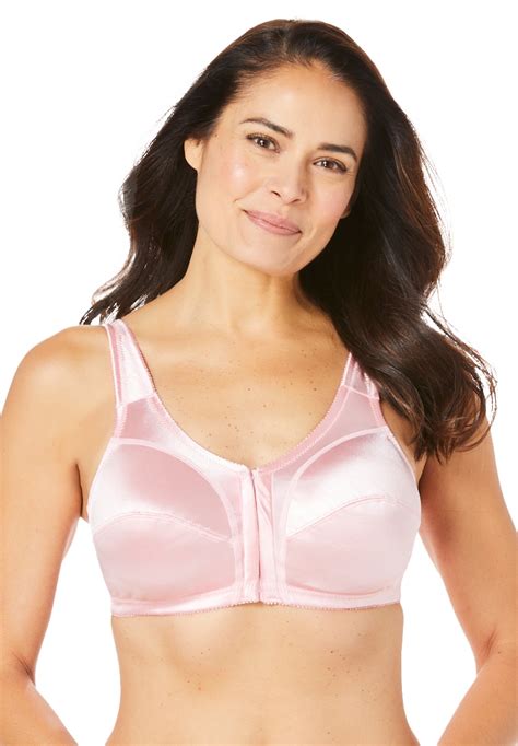 Comfort Choice Womens Plus Size Front Close Satin Wireless Bra 52 G