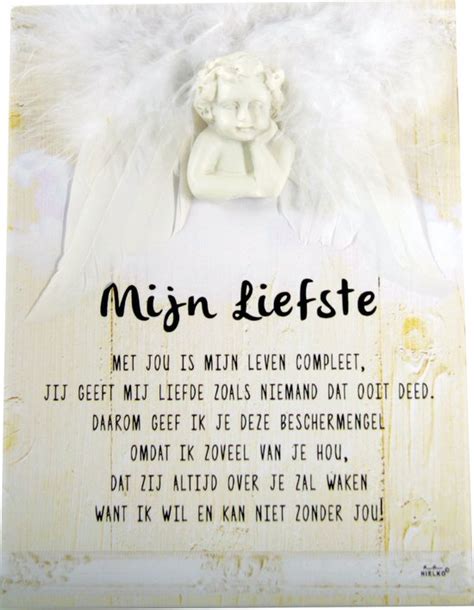 Beschermengel Op Tegel Met Uniek Gedicht Mijn Liefste Verliefd Ik