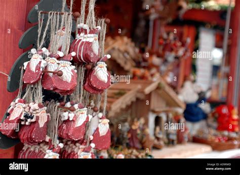 Traditional Wooden Christmas Tree Decorations At The Christkindl Market