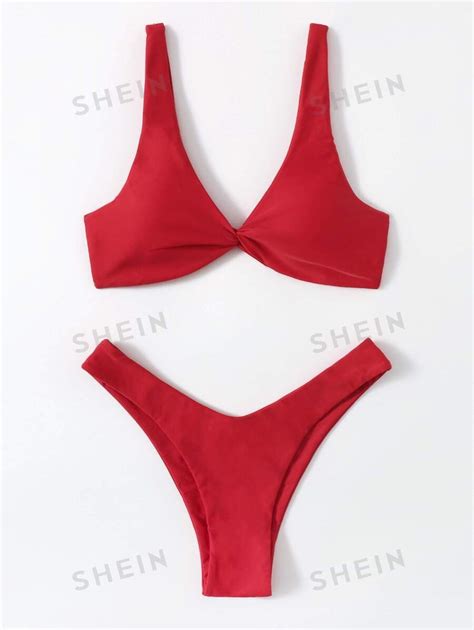 Shein Swim Ba Ador Bikini Cortado Alto Girante Delantero Moda De