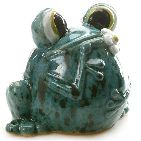 Googly Eyes Green Ceramic Frog Statue With White Daisy Quirky Etsy Uk