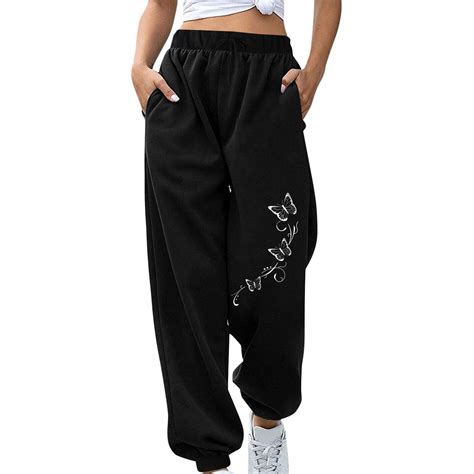 Amtdh Women S Trendy Sweatpants Clearance Butterfly Print Jogging Sport Drawstring Elastic Waist