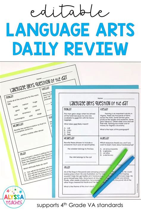 Th Grade Daily Language Arts Spiral Review English Sols Teaching