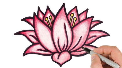 How To Draw Lotus Flower Step By Step Easy Drawing For Kids And