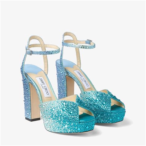 SACARIA PF 120 Peacock Satin Platform Sandals With Crystals Summer