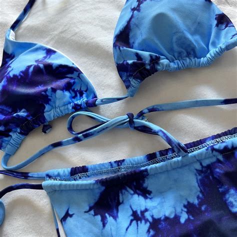 Blue Marble Bikini Set Never Worn Too Small On The Depop