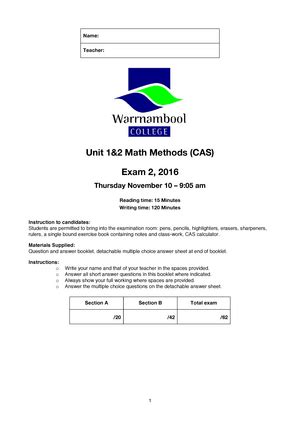 Mm W Maths Methods Unit Exam Mathematical Methods Written