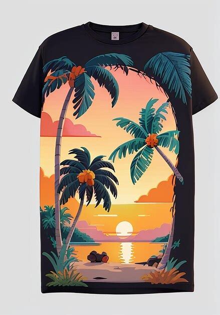 Premium Ai Image A Print Of Coconut Tree Sun Sea On A Tshirt