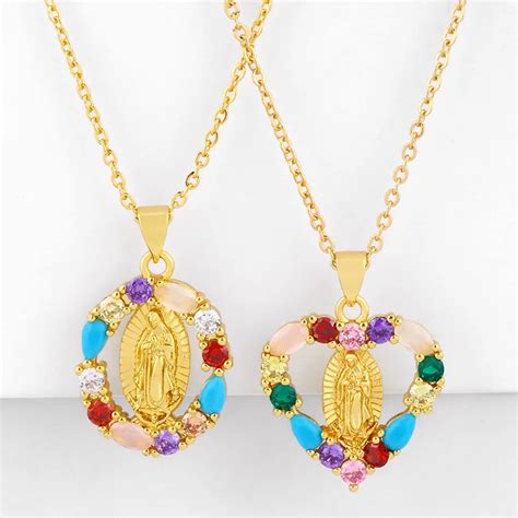 Colliers Avec Pendentif De La Vierge Marie Pour Femmes En Arc En Ciel